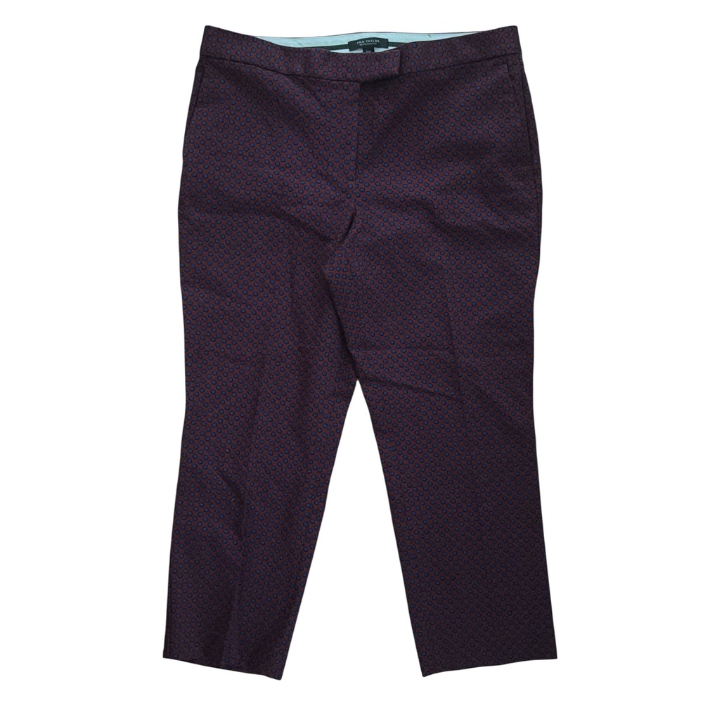 Ann‎ Taylor Kate Fit Petite Dress Pants 12P Burgundy Navy Geometric Dot Trousers